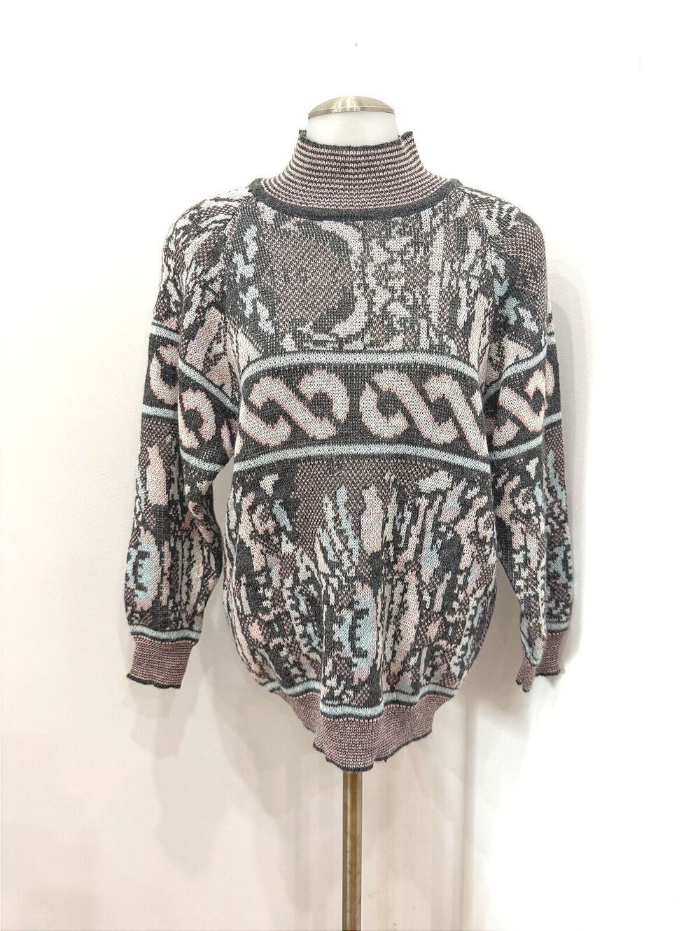 Vintage 80s 90s Partners by Mervyn's Patterned Turtleneck Sweater